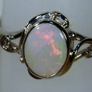 Solid Natural White Opal Solid 18k White Gold Ring (14465) - Picture 1 of 6