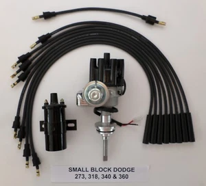 DODGE 273-318-340-360 BLACK Small Female HEI Distributor + 45K Coil + Plug Wires - Picture 1 of 1