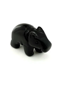 Statuina di ippopotamo intagliato pietra preziosa agata nera naturale, 16,00 g (0,56 oz) - Foto 1 di 1
