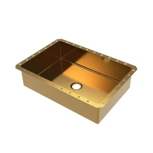 Lavabo de baño rectangular de acero inoxidable con desagüe emergente - Imagen 1 de 4