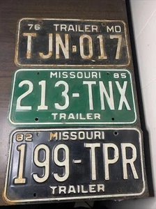 Vintage Missouri Trailer Plates Lot of 3 Green Black License Plates - Picture 1 of 11