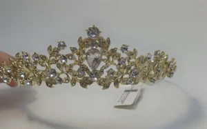 Gold Diamant Kristall Diadem Krone Hochzeit Braut Königin Prinzessin Abschlussball - Bild 1 von 10