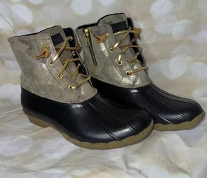 Sperry Women's Duck Boots Size 7.5 Saltwater Metallic Camo Olive Water Resistant - Picture 1 of 7