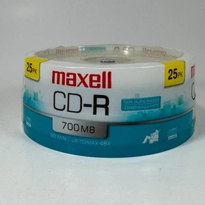 Maxell CD-R 25 Pack 700 MB 80 Minutes Max 48X Data Play Record Music Photos New - Picture 1 of 8