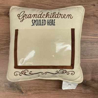 Grandchildren Spoiled Here Photo Pillow Embroidered Throw Decorative Gift 9"x 9" - Image 1 of 4