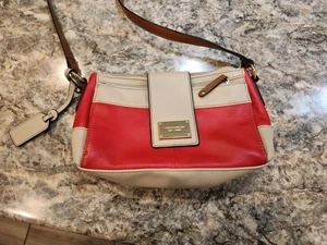 Tignanello hellbraune und rote Leder Umhängetasche Reißverschluss Handtasche gebraucht, in einwandfreiem Zustand - Bild 1 von 19