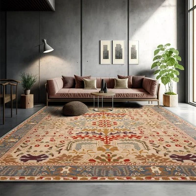 4x6 Hand Tufted Wool Transitional Arts & Crafts Oriental Area Rug Beige,Blue - Image 1 of 4