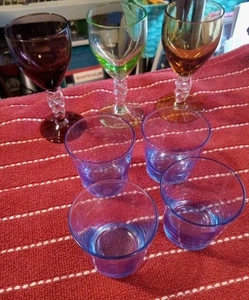 Vintage 3 Italian Cordial Glasses And 4 Cobalt Depression Shot Glasses - Picture 1 of 4