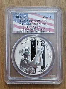 2011 W 9/11 National Medal PCGS PR70 DCAM First Strike 1 Ounce Silver Flag Label - Picture 1 of 2