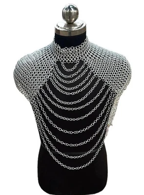 Collar de cota de malla medieval armadura de hombro cadena de cota de malla ajustable en capas Foto 1 de 3