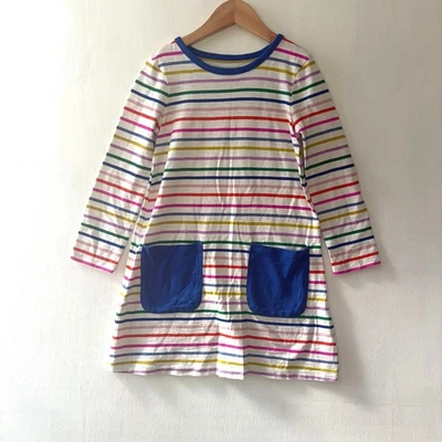 Mini Boden Girls Dress Size 7-8Y Rainbow Stripe Long Sleeve Pocket Cotton - Image 1 of 4