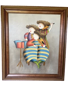 Joyce Roybal Musiker Gemälde auf Leinwand signiert & gerahmt lustiges Kunstwerk 25x29 - Bild 1 von 8