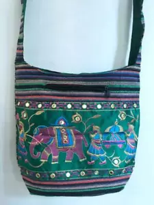 Sacred Threads Hippie Boho Festival Elefante Ricamato Pedler Hobo Bag GRN D - Foto 1 di 1