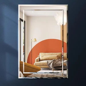 Mirror on Mirror Bathroom Wall Mirror, 20X30 Inch Modern Frameless Mirrors for W - Picture 1 of 9