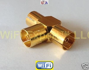 1x GOLD IEC PAL DVB Buchse auf 2 Buchsen T Adapter RF Stecker VERSAND AUS USA - Bild 1 von 2