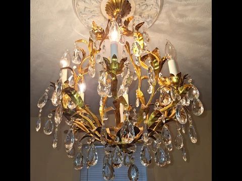 Vintage Italian gold leaf tole style gilt chandelier Cover
