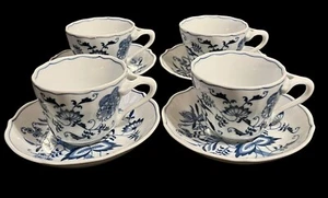 Set Of 4 Vintage Blue Danube China Tea Cup & Saucer Set Japan Rectangle Mark EUC - Picture 1 of 13