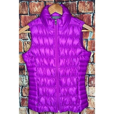 Athleta Downalicious Deluxe Goose Down High Neck Puffer Vest Jacket XS Purple - Image 1 of 4