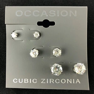 Kohl's Occasion Earrings 3 Pairs Cubic Zirconia 1/8" - 5/16" Silver-tone Studs - Picture 1 of 1