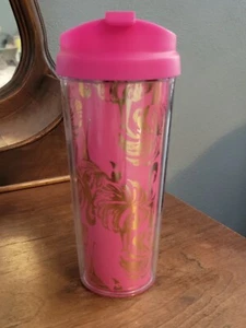Lilly Pulitzer Insulated Tumbler & Lid 16oz Pink Gold Flamingos  - Picture 1 of 9