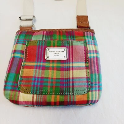Tommy Hilfiger Adjustable Crossbody Bag Multicolored Plaid Purse Handbag Preppy - Image 1 of 4