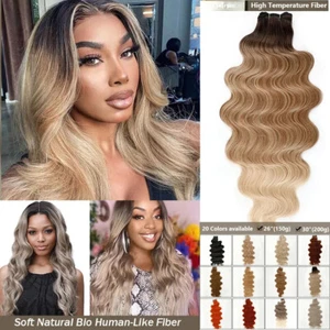 30Inches Body Wave Ombre Blond 27/613 Hair Bundles 200g Synthetic Heat Resistant - Picture 1 of 52