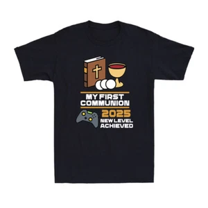My 1st First Communion 2025 New Level Achieved Controller Video Game T-Shirt - Picture 1 of 10