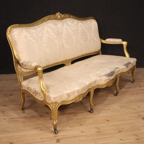 Sofa couch antique style Louis XV living room furniture in gilded wood fabric Cover