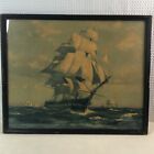 Antique Framed Gordon Grant 1927 Lithograph Print Uss Constitution ***FLAWS ***