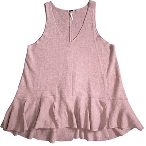 FREE PEOPLE Sleeveless Top Ruffle Sweater Size SMALL Dusty Rose Wool Lagenlook - Picture 1 of 9