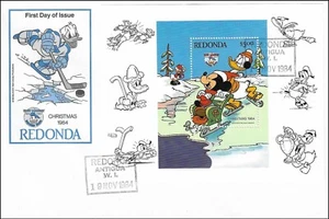 Donald Duck Play Ice Hockey Winter Play Disney Antigua Redonda Sheet FDC 1984 - Picture 1 of 1