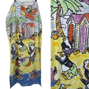 Vtg 80s PENGUIN BEACH TOWEL Cartoon Kids Childrens Fun Colorful Picture 1980s - Picture 1 of 10