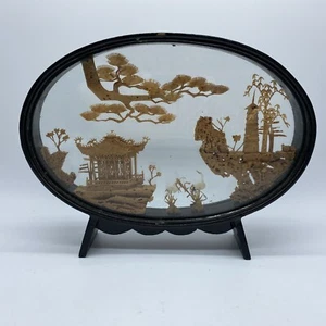 Vintage Chinese Diorama Cork Art Hand Carved Glass Case Cranes Collectible Decor - Picture 1 of 6