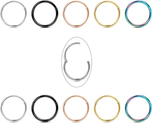 10Pcs 16G 18G Stainless Steel Hinged Clicker Segment Nose Rings Hoop Helix Carti - Picture 1 of 7