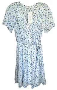 Sienna Sky Junior's Floral Dress Lined Short Sleeve V-Neck Sz S Blue White - Picture 1 of 9