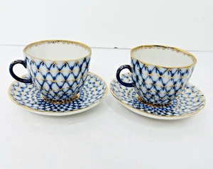 2De colección Lomonosov URSS Imperial Porcelana Taza de té Café Platillo Cobalto 14K Demitasse - Imagen 1 de 10