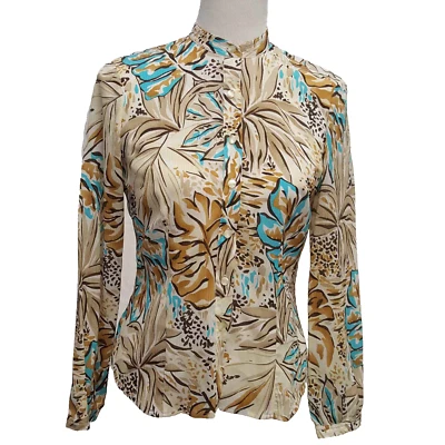 Blusa Talbots Mujer Seda Talla 2 Patrón Floral Manga Larga Botón Delantero Marrón Foto 1 de 4