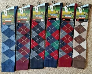 MENS GOLF SOCKS GOLFING ARGYLE  DIAMOND LONG HALF HOSE KNEE HIGH SIZE UK 6-11 - Picture 1 of 11