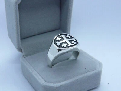 ANELLO CROCE DI GERUSALEMME ARGENTO 925 JERUSALEM CROSS RING STERLING SILVER - Immagine 1 di 4