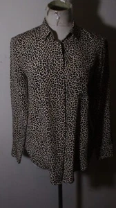 Women's J. CREW Tan Black 100% Silk Blouse Size 4 NWT - Picture 1 of 6