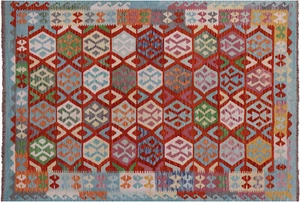 6' 10" X 9' 8" Wool On Wool Kilim Flat Weave Reversible Rug - Q17556 - Picture 1 of 8