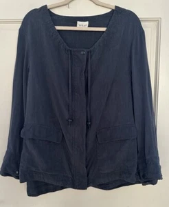 WRAP LONDON womens 12 Linen Blend Zip JACKET shirt Blue Minimalist Lagenlook - Picture 1 of 11