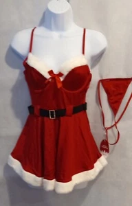 ROTES MINIKLEID/NACHTHEMD MIT WEISSEM PELZBESATZ WEIHNACHTSMANNSTIL PASSENDER G-STRING (SM) - Bild 1 von 2