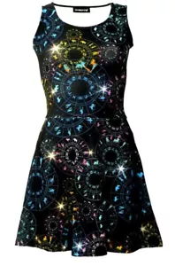 Astrology Horoscope Star Signs Zodiac Symbols Galaxy Cosmic Printed Skater Dress - Picture 1 of 3