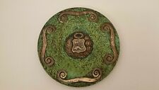 VINTAGE 8" SILVER ON COPPER PERU PERUVIAN COAT OF ARMS PLATE CHARGER 