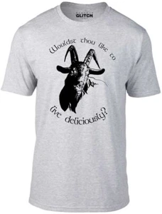 Camiseta Live Deliciously - Divertida camiseta horror retro bruja Satanás cabra diablo - Imagen 1 de 13