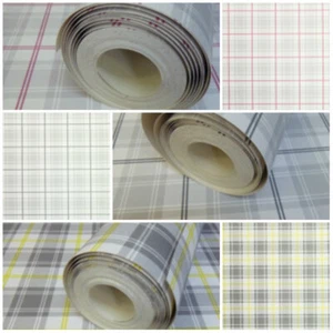Scottish Tartan Wallpaper -  Check Plaid - Shabby Chic - Checked Squares Decor - Picture 1 of 5