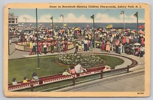 Boardwalk Showing Children Playgrounds Asbury Park New Jersey Linen Postcard - Picture 1 of 2