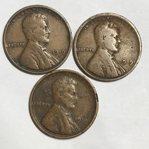 1919 1919D 1919S PDS Lincoln Wheat Cents sehr schöne Münze 420 - Bild 1 von 1
