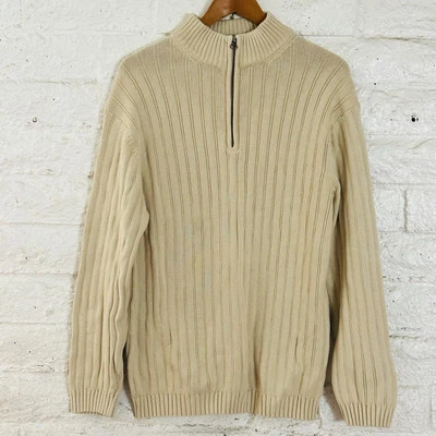 Suéter Pullover Crema XL Hathaway Para Hombre 100% Algodón 1/4 Cremallera Foto 1 de 4